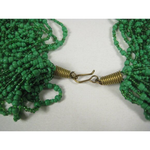 Necklace Glass Beaded Jewelry 22 inch  20 Strands Green Beads Statement - Picture 7 of 12